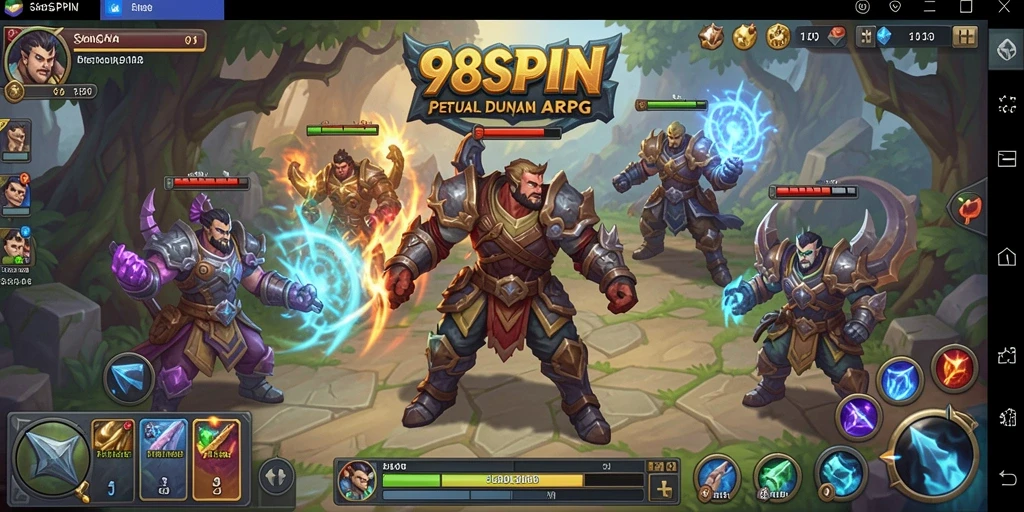 Tampilan gameplay mendebarkan dalam 98SPIN, menampilkan pertempuran yang intens.