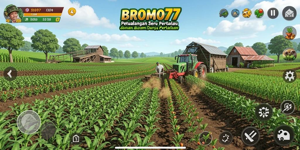 Screenshot gameplay BROMO77 menunjukkan petualangan seru pertanian.