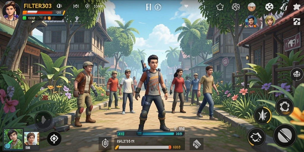 Tampilan screenshot FILTER303 yang menampilkan gameplay simulasi kehidupan yang interaktif.