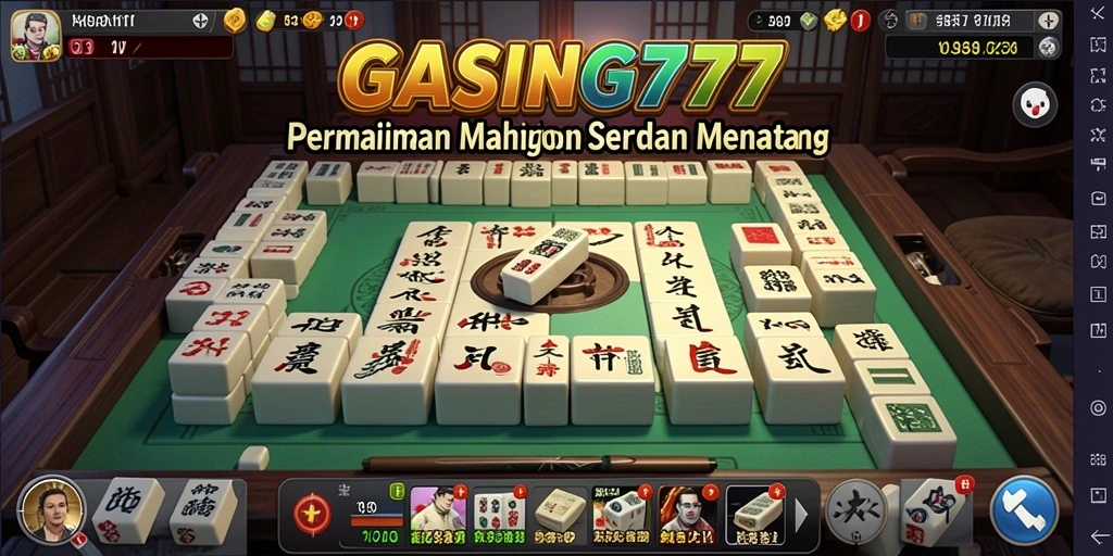 Tangkapan layar menunjukkan gameplay seru GASING777 dengan ubin Mahjong yang berwarna-warni.