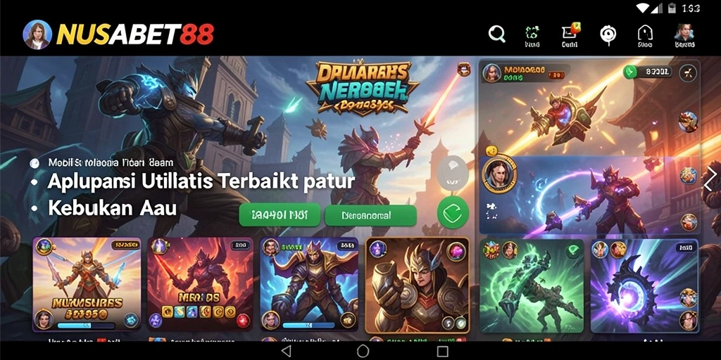 Tampilan utama NUSABET88 dengan fitur-fitur utilitas menarik.