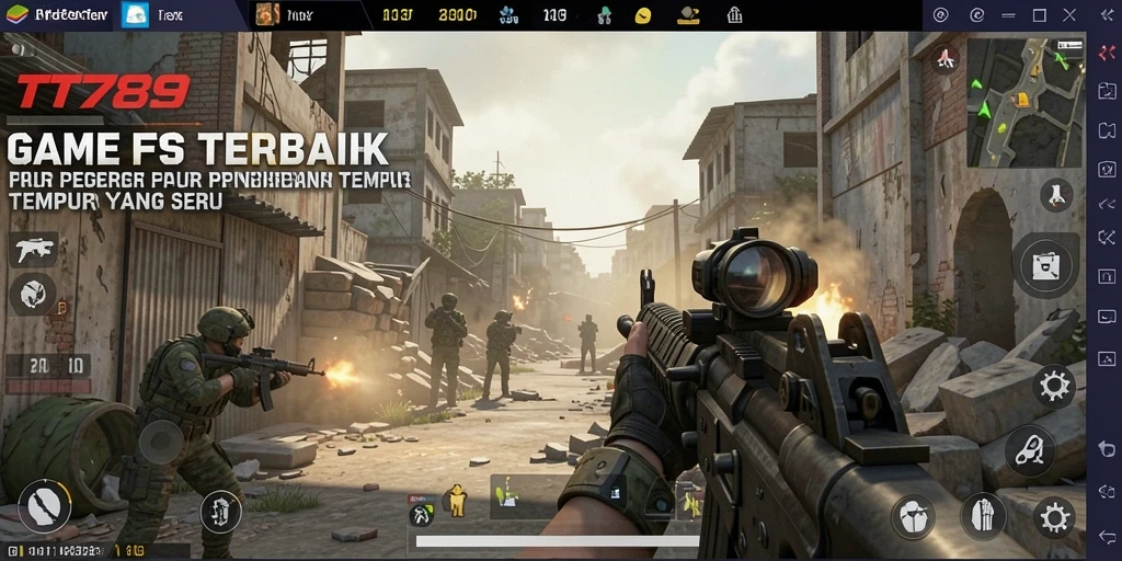 Tangkapan layar menunjukkan gameplay intens dalam TT789 saat bertempur di arena FPS.
